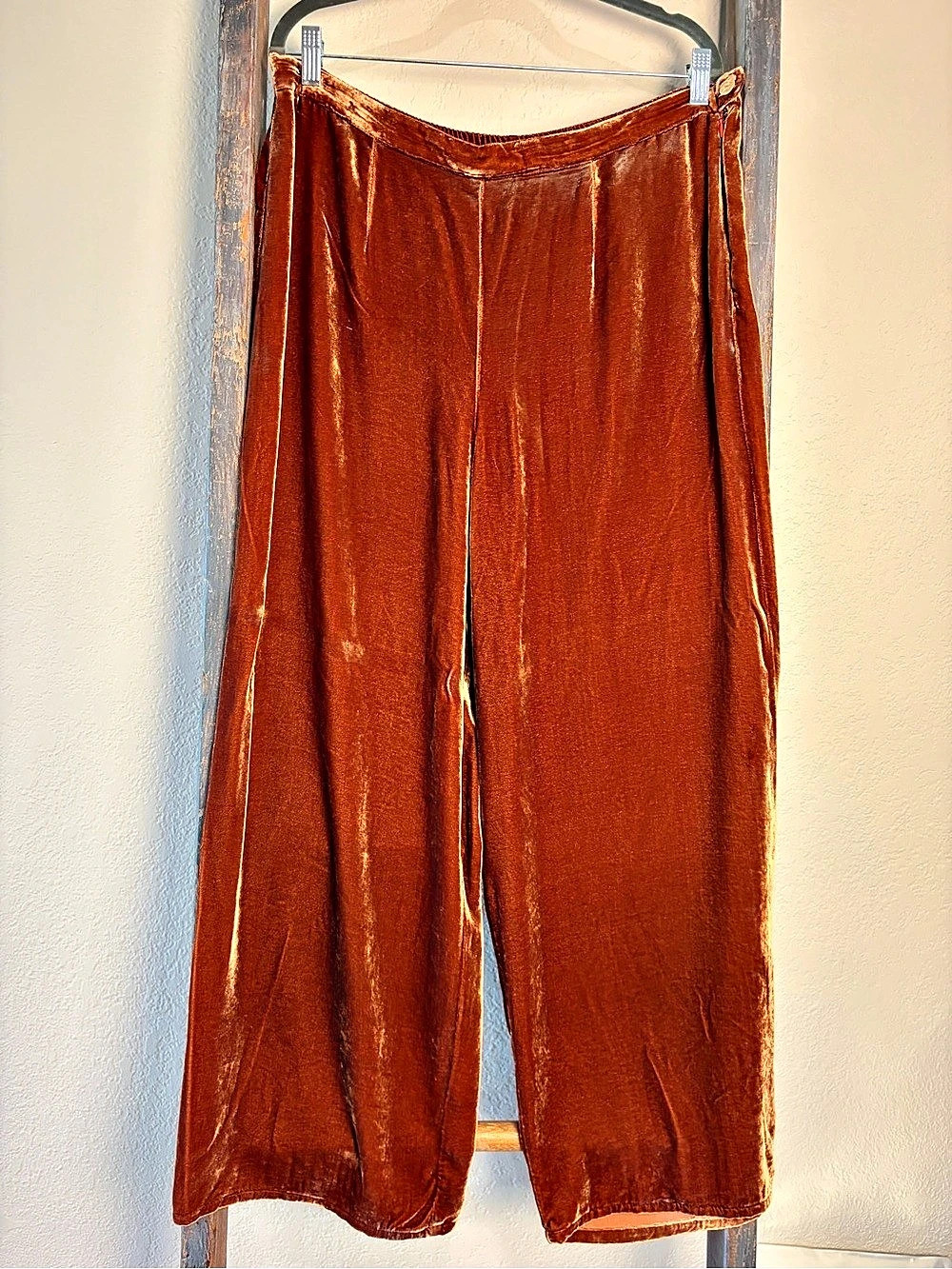 Vintage Citron Santa Monica Collection Rust Silk Velvet Wide Leg Pants Size L